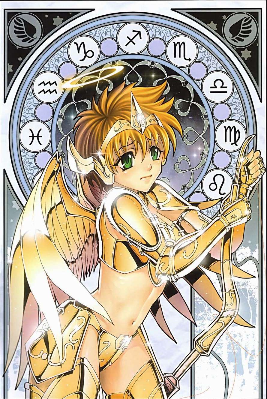 1girls armor bikini_armor bow breasts cleavage female future_stduio gold gold_saints halo human long_hair pauldrons rule_63 sagittarius_aiolos saint_seiya shounen_jump tagme wings