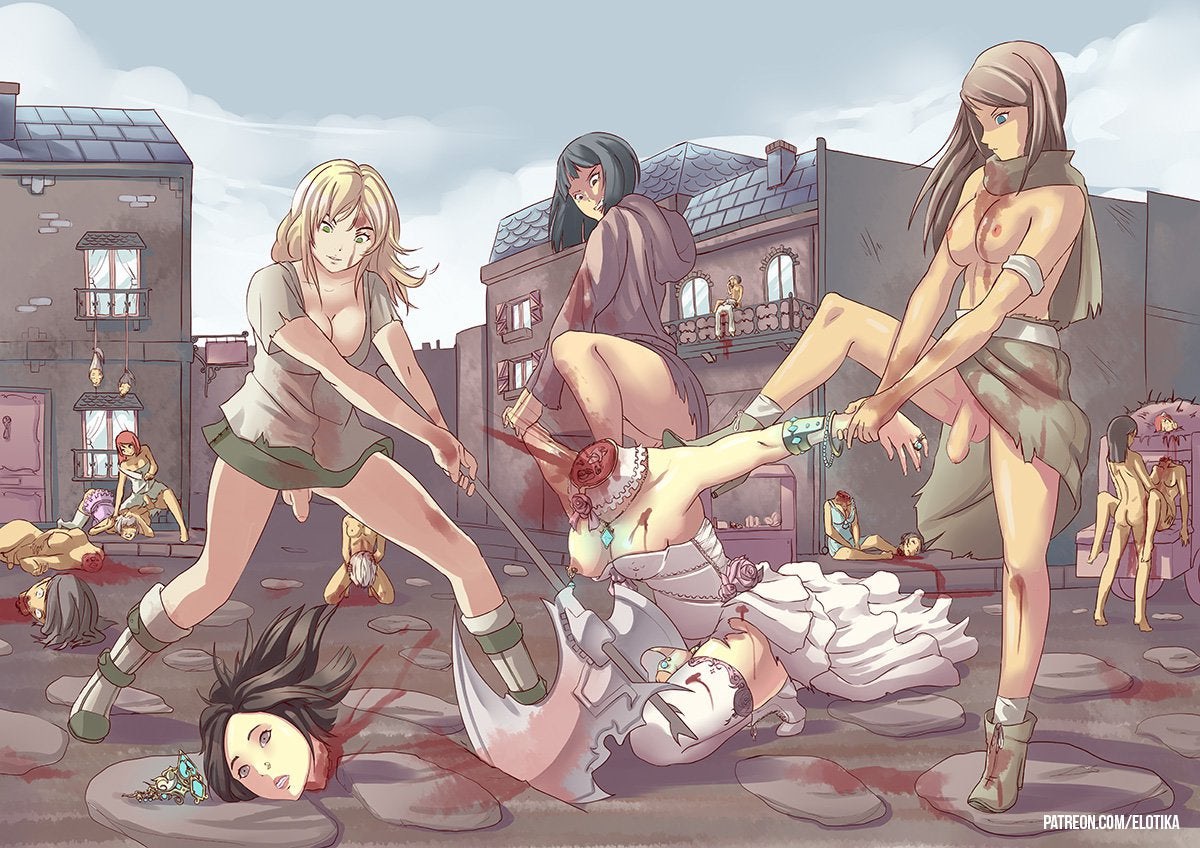 beheading, blood, death, execution, female, female death, female rapist, flaccid, futa death, futanari, gore, guro, intersex, multiple deaths, multiple females, multiple girls, no underwear, princess, rape, snuff, torn clothes