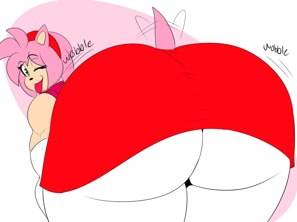 1girls, amy rose, ass, ass shake, big ass, big butt, bottom heavy, bubble ass, bubble butt, curvy, denizen1414, dress, fat ass, female, female only, furry, furry only, green eyes, huge ass, hyper ass, jiggle, large ass, looking at viewer, looking back, massive ass, mature, mature female, milf, pink hair, red dress, sonic (series), tail, thick ass, thick thighs, twerking, white pants, wide hips