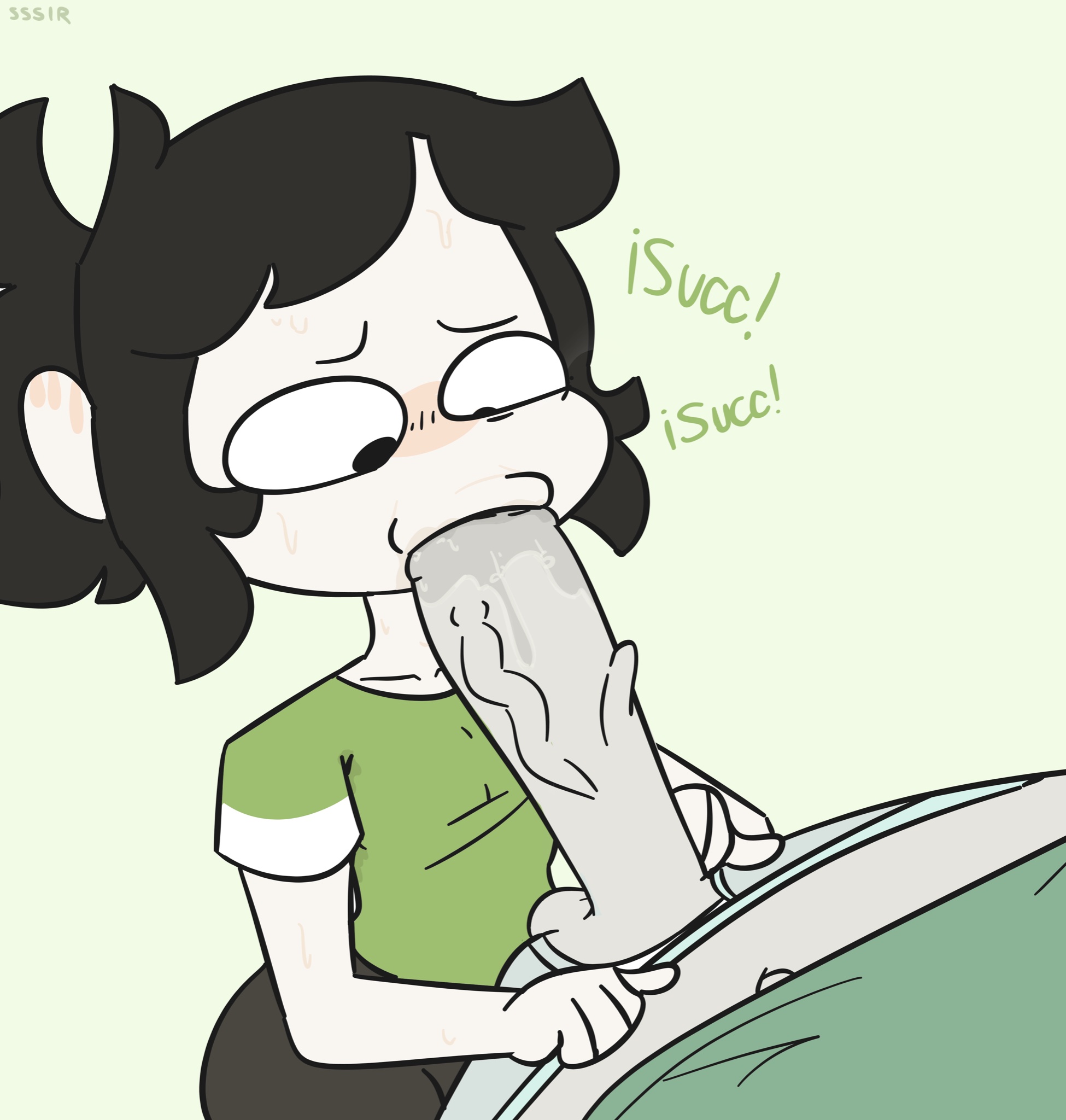 :>=, 1boy, 1girls, big penis, blush, breasts, clothed, clothed female, clothing, female, just the tip, large penis, light skin, light-skinned male, long penis, male, oral, oral sex, penis, perla (scribblejuice), scribblejuice, slobbyslapper, small breasts, sssir, sssir8, straight, text, vein, veins, veiny penis, white skin, youtube, youtuber