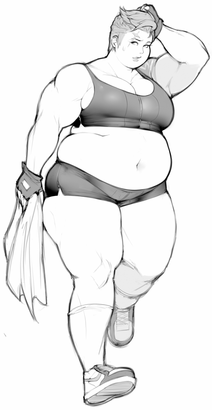 2d big_belly black_and_white blizzard_entertainment fat fat_belly fat_woman female_only grayscale greyscale obese obese_female overwatch pewbutt short_hair solo_female strongfat thick_thighs weight_gain wide_hips zarya