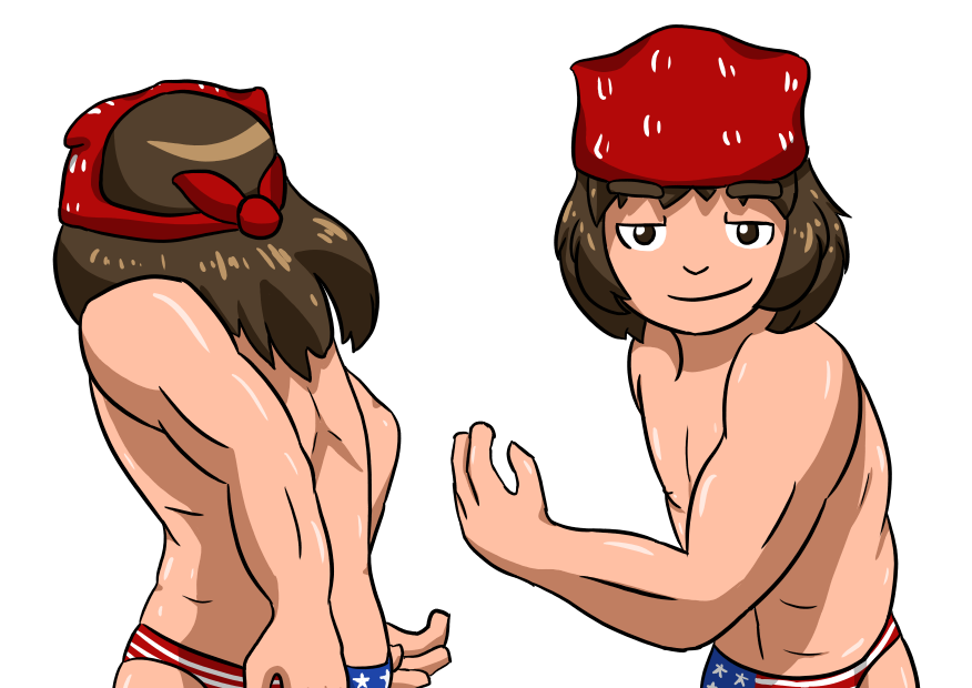 bandana brown_hair clothing dancing digital_media_(artwork) human looking_at_viewer looking_back male male_only meme muscular rear_view ricardo_milos samson samson_(the_binding_of_isaac) short_hair solo solo_male tanned the_binding_of_isaac thong transparent_background underwear unknownlewder