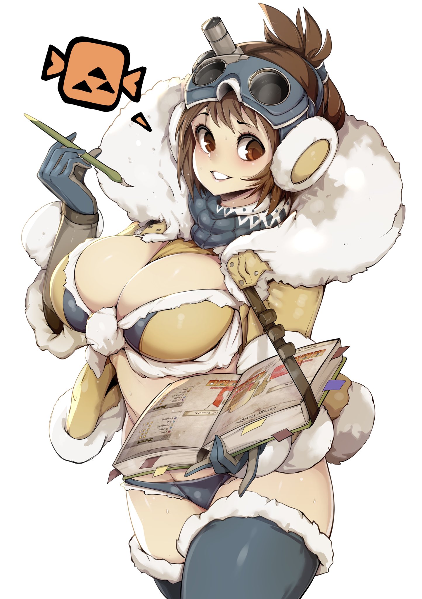 1girls, big breasts, breasts, cleavage, earmuffs, female, female only, gloves, handler (monster hunter world), large breasts, monster hunter, monster hunter world, slugbox, solo
