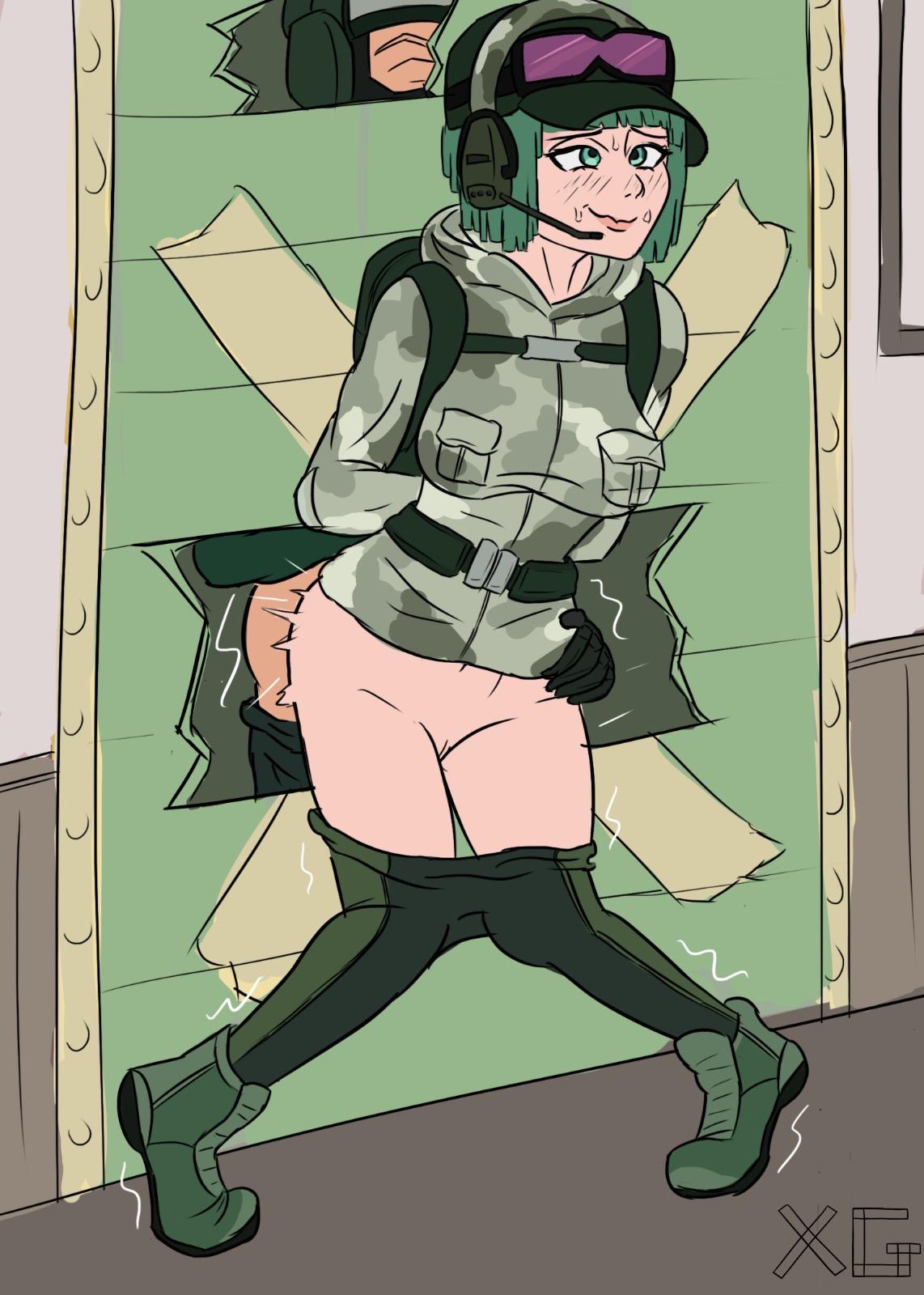 1boy, 1girls, ela (rainbow six), female, green hair, male, rainbow six, rainbow six siege, tagme, tom clancy