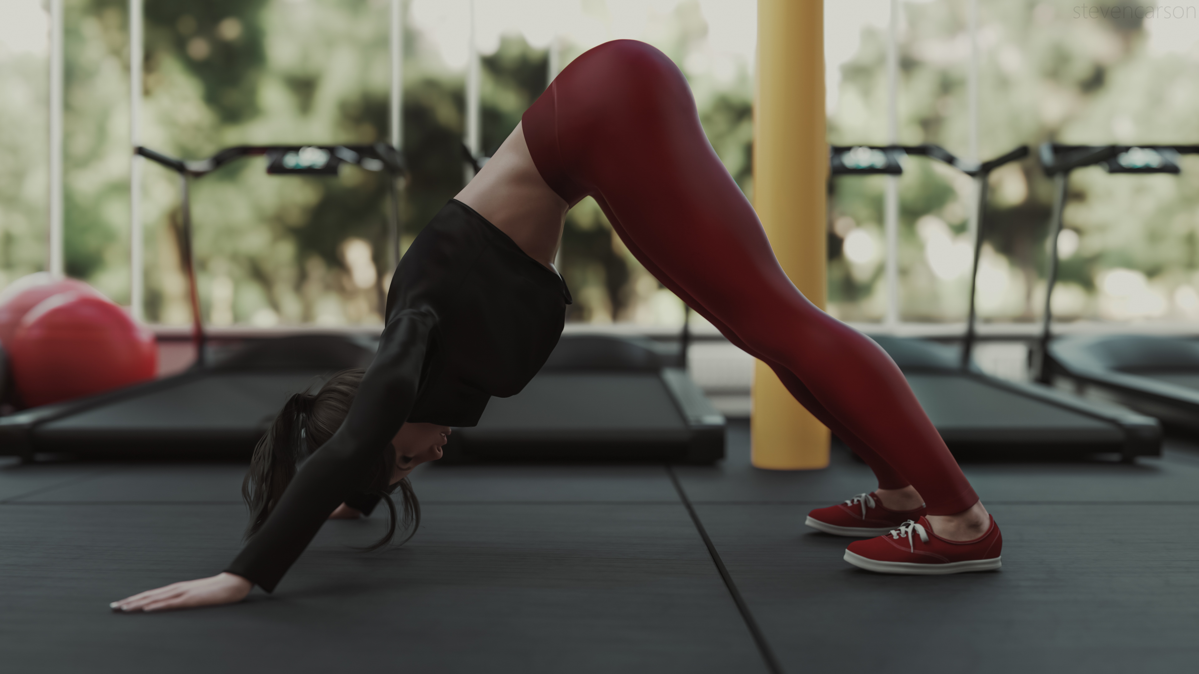 1girls, 3d, absurdres, capcom, claire redfield, claire redfield (jordan mcewen), clothed female, female, fit, fit female, gym, gym clothes, resident evil, resident evil 2, resident evil 2 remake, sneakers, solo, solo female, stevencarson, thick thighs, tight clothes, workout
