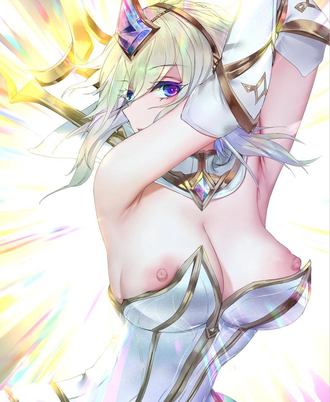 1girls, big breasts, blue eyes, breasts, elementalist lux, female, female only, league of legends, looking at viewer, luxanna crownguard, pd, riot games, yellow hair