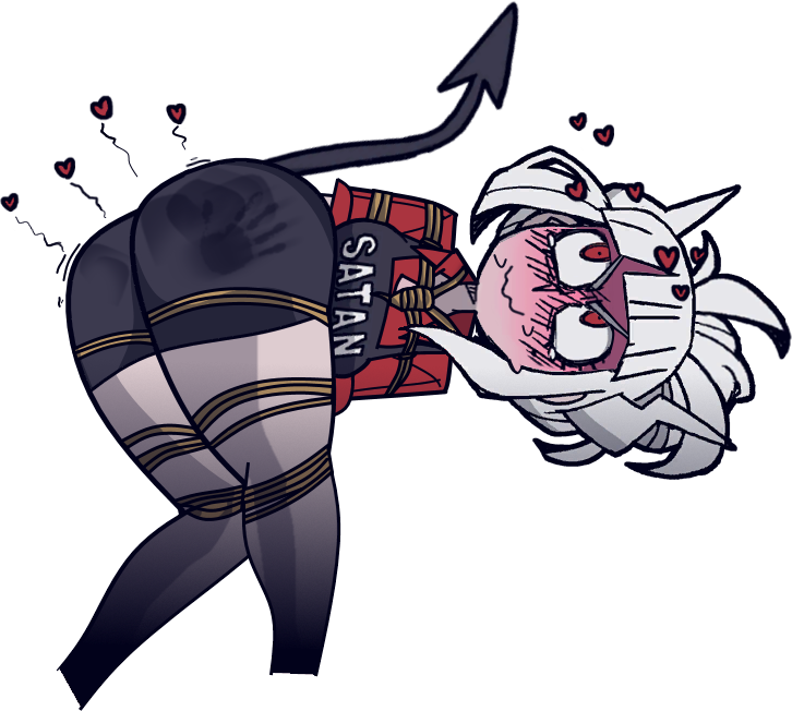 ass, blush, bondage, breasts, bruise, cleavage, female, helltaker, lucifer (helltaker), rope, trembling