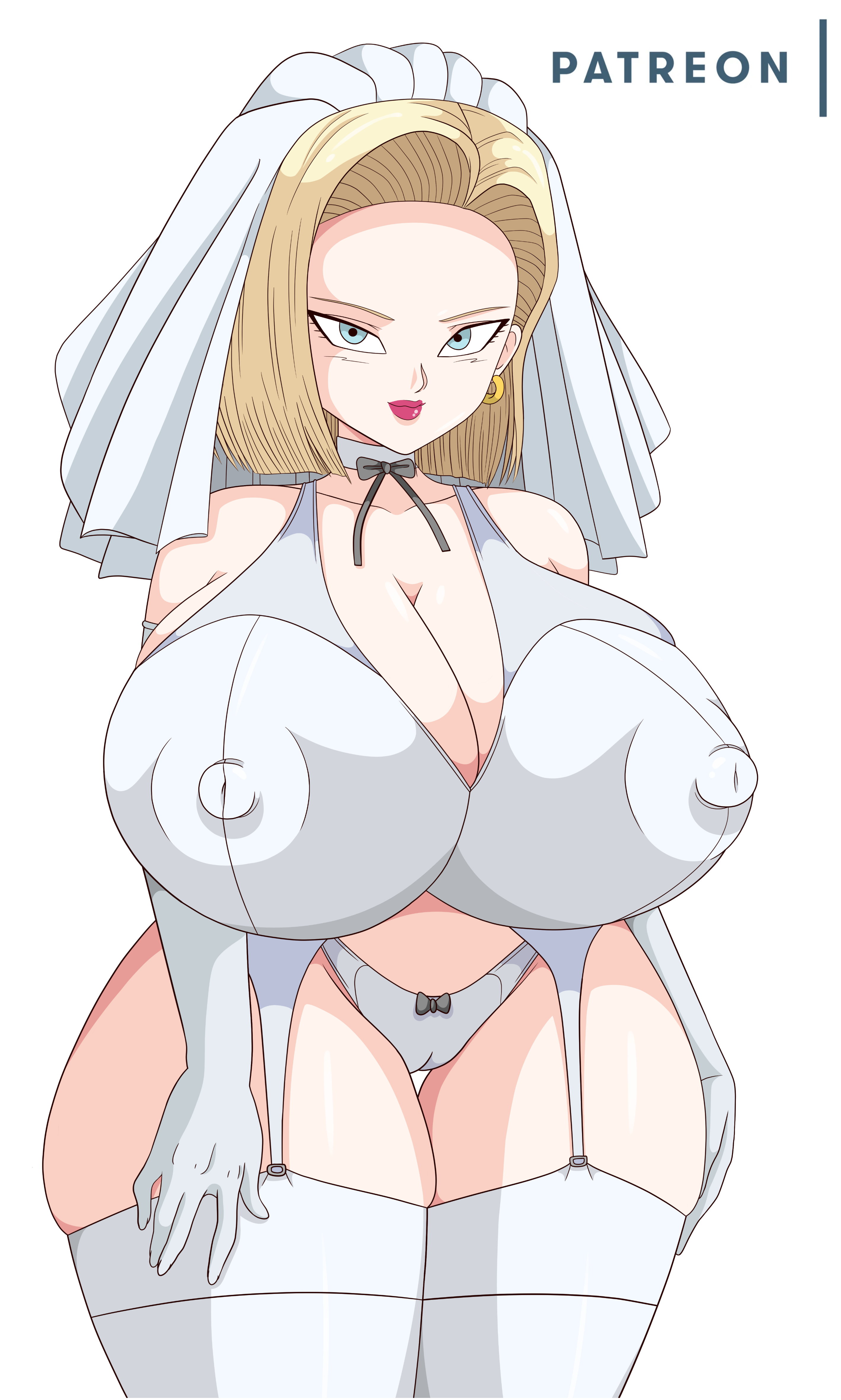 1girls, alternate version available, android 18, big breasts, blonde hair, blue eyes, breasts, cameltoe, cleavage, clothing, curvy, dragon ball, elbow gloves, erect nipples, female, huge areolae, huge breasts, huge nipples, nipples, puffy nipples, pussy, short hair, solo, solo female, thick lips, thick thighs, thighhighs, tight clothing, toshiso, voluptuous, wedding dress, wedding veil, wide hips