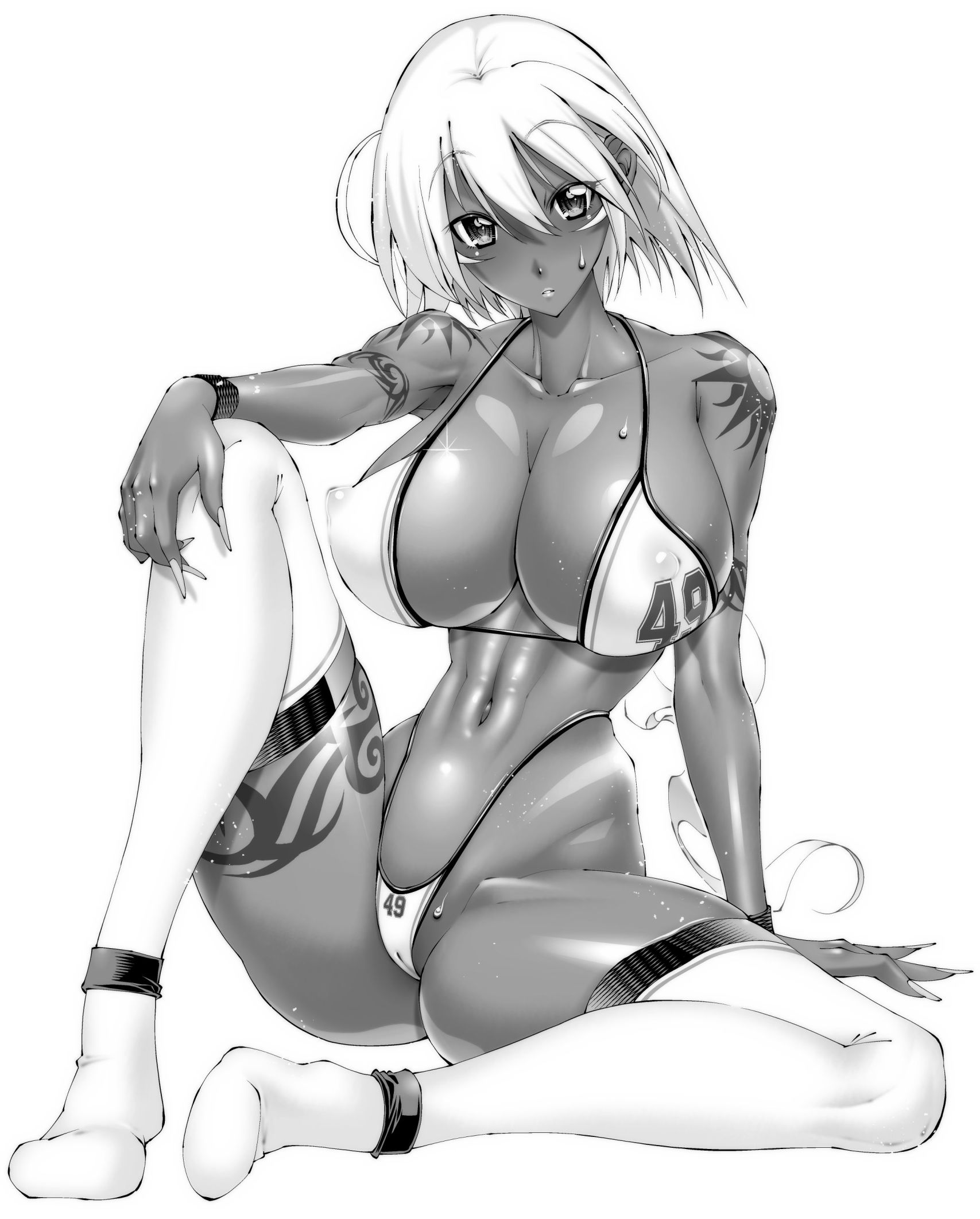 breasts, female, large breasts, long hair, monochrome, rakko, rakko (r2), suketto sanjou!!, wendy crawford