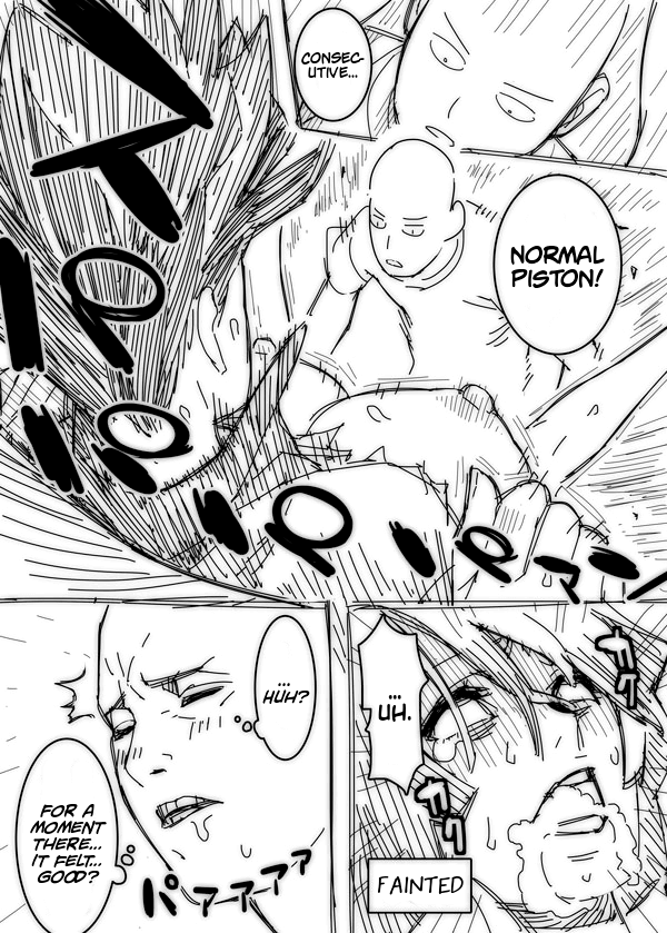 1boy 1girls ahe_gao bald big_breasts black_and_white blush closed_eyes comic dress fubuki_(one-punch_man) funny hamanasu looking_pleasured medium_hair monochrome one-punch_man pleasure_face ripped_clothing saitama sketch speech_bubble text