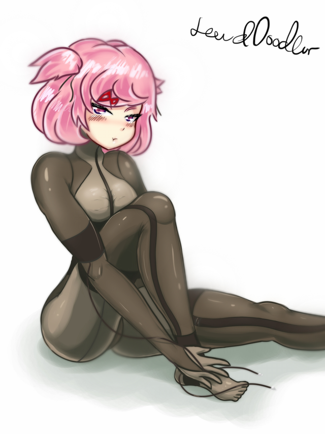 1girls, doki doki literature club, female, female only, lewddoodler, metal gear solid, natsuki (doki doki literature club), pout, solo, tsundere