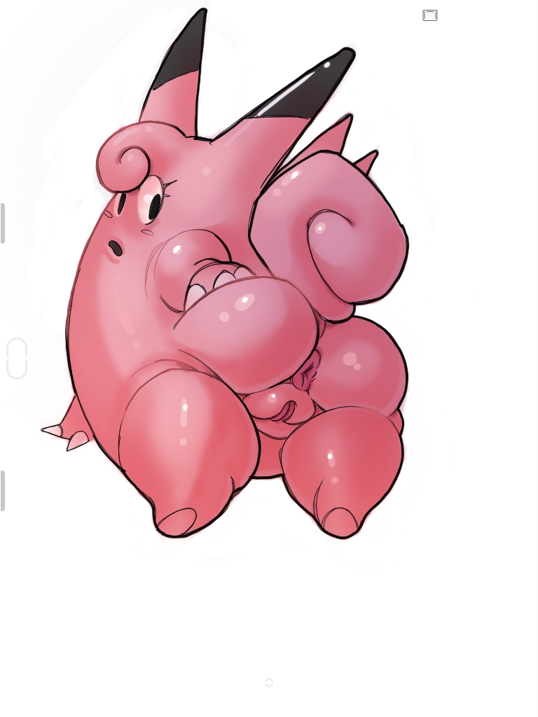 3:4 anus ass clefable female feral genitals looking_back nintendo nude pink_body pink_skin pokémon_(species) pokemon pussy sigourney simple_background solo video_games white_background