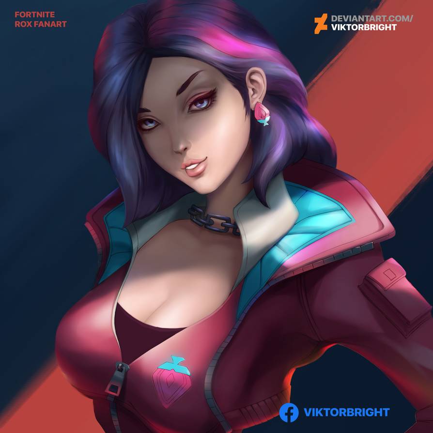 1girls, big breasts, black hair, blue eyes, breasts, chain necklace, chains, choker, egirl, eyelashes, female, fortnite, light skin, looking at viewer, medium hair, naughty face, pale skin, pink eyeshadow, pink hair, purple hair, rox (fortnite), safe, seductive smile, slim, smile, tagme, two-tone hair, viktorbright