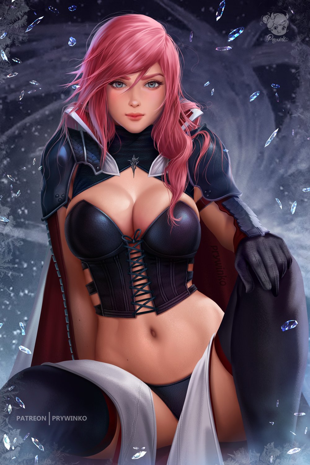 1girls, big breasts, breasts, cleavage, eclair farron, female, female only, final fantasy, final fantasy xiii, large breasts, looking at viewer, panties, prywinko, solo, thighhighs