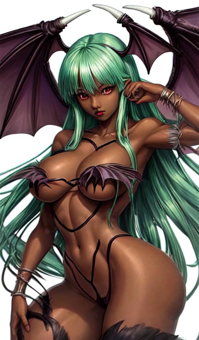 1girls ai_generated alternate_costume alternate_hair_color big_ass big_breasts blackwashed blonde_female blonde_hair blonde_hair_female dark-skinned_female dark_skin darkstalkers demon_girl ebonization female female_only fighter green_hair hips_wider_than_shoulders large_breasts morrigan_aensland race_swap race_swap_fetish seducing seductive strong_woman succubus thick_thighs thighs wide_hips