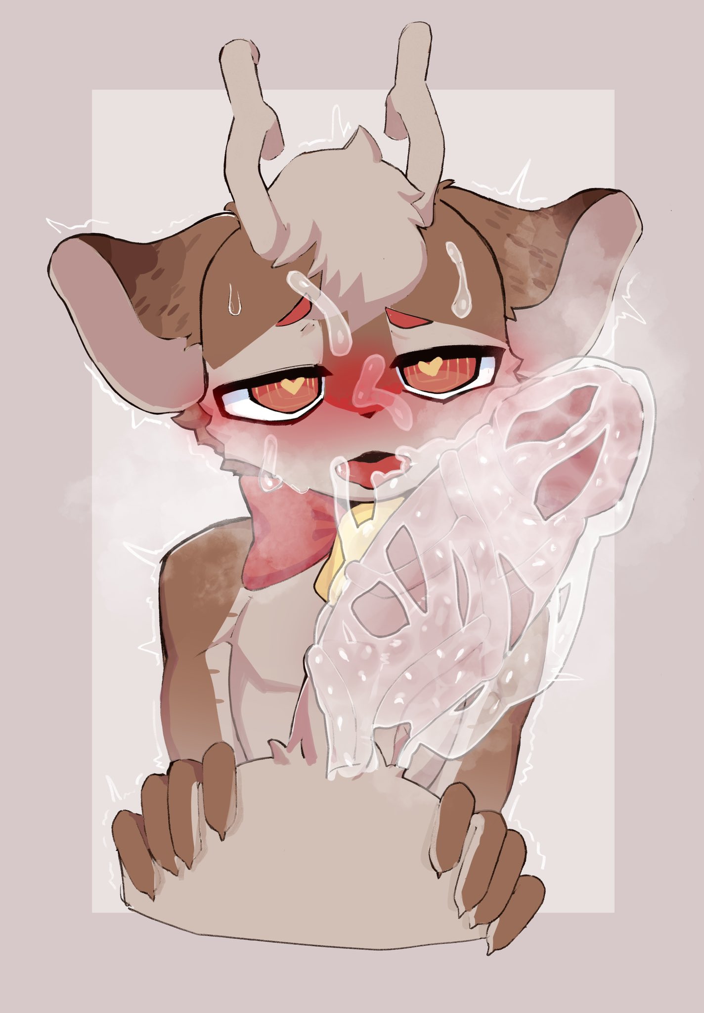 big penis, blowjob, brown fur, christmas, cum, cum on face, cumming in mouth, deer, deer ears, demdem118, ejaculation, femboy, furry, gay, heart-shaped pupils, horns, kemono, male, penis, red eyes, rudy (demdem118), shaking, white hair