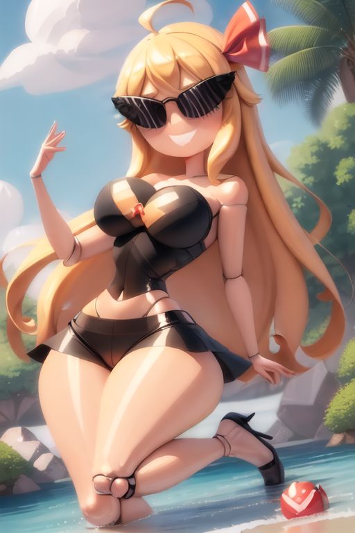 ai_generated armpits ass bimbo bimbo_body bimbofication bimbofied body_modification breasts dollification female high_heels implied_transformation knick_knack npg8993 permanent_smile rumia skirt smile sunglasses sunnification thick_thighs thin_waist touhou transformation wide_hips