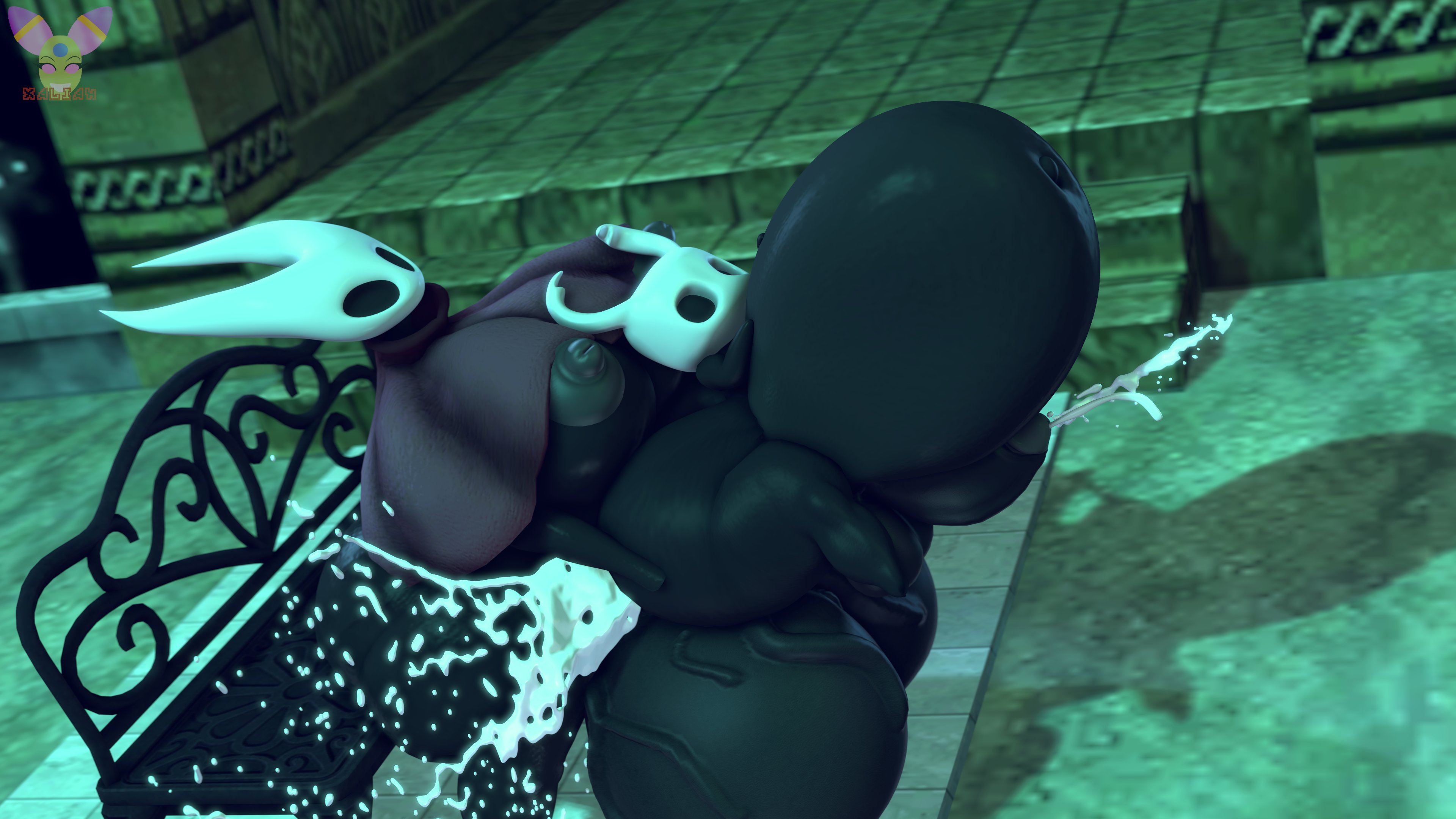 1boy, 1futa, 3d, 3d (artwork), ass, ass bigger than head, balls, balls bigger than head, bench, bench (hollow knight), bottomless, breasts, brother, brother and sister, casual, completely nude, cum, cumflated belly, cumflation, deep penetration, futa on male, futanari, hands-free, handsfree ejaculation, hollow knight, hornet (hollow knight), huge ass, huge balls, huge breasts, huge cock, hyper balls, hyper cumflation, hyper penetration, hyper penis, hyper stomach bulge, incest, intersex, male, mostly nude, no bra, nude, nude futa, nude male, penetration, penis, public, public nudity, sex, shortstack, siblings, sister, sitting, sitting on balls, small dom big sub, stomach bulge, the knight (hollow knight), topwear, underboob, xaliah
