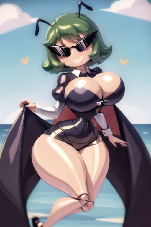 ai_generated armpits ass bimbo bimbo_body bimbofication bimbofied body_modification breasts dollification female implied_transformation knick_knack leotard npg8993 permanent_smile smile sunglasses sunnification thick_thighs thin_waist touhou transformation wide_hips wriggle_nightbug