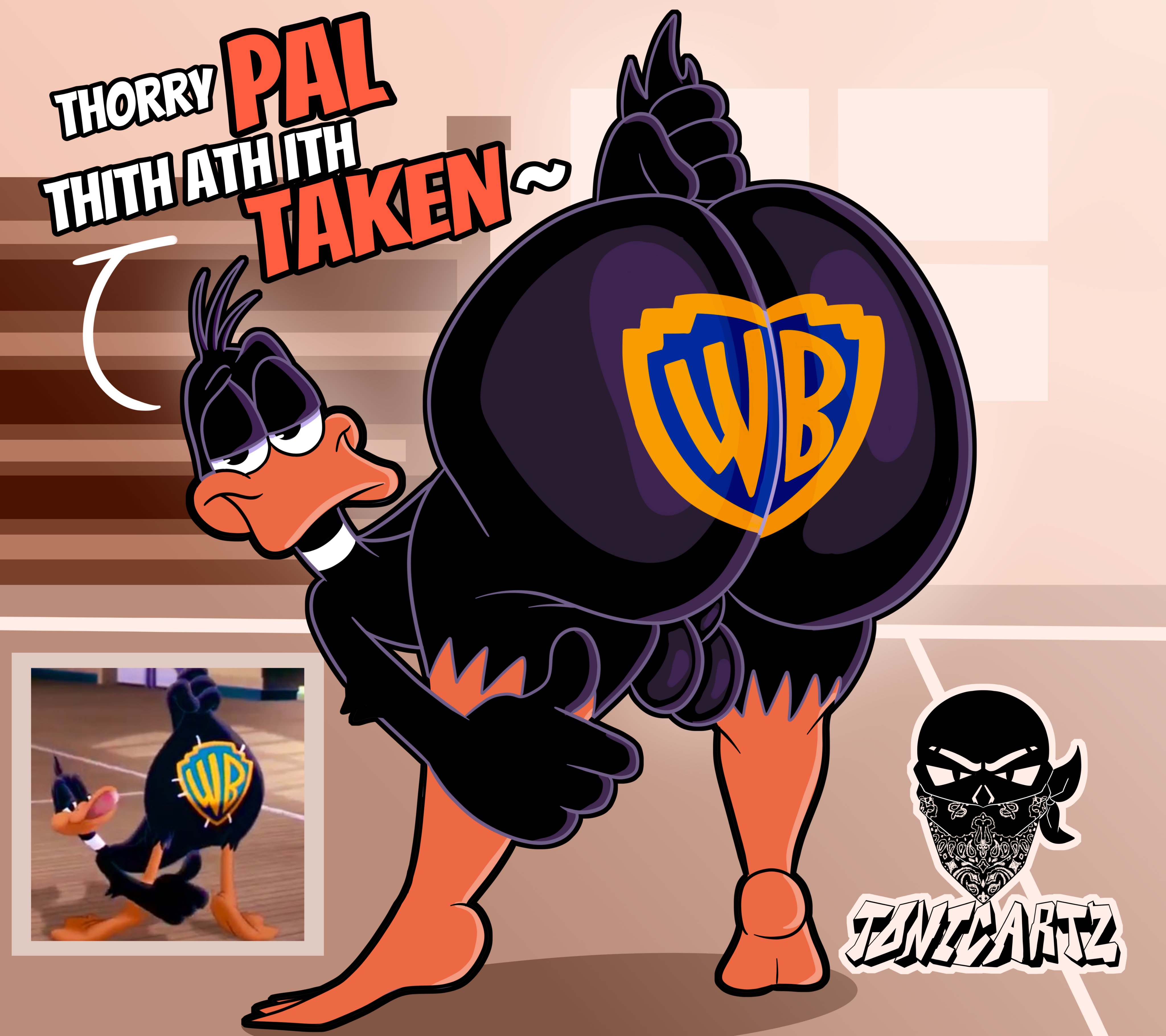 1boy, anthro only, ass, avian, balls, big ass, big butt, bird, daffy duck, duck, huge ass, huge butt, looney tunes, male, male only, presenting hindquarters, solo, solo male, tonicartz, warner brothers, wide hips