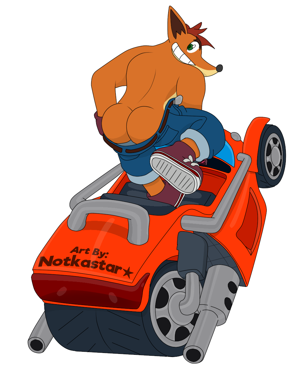 10s 1boy 2019 anthro ass ass_focus bandicoot black_nose crash_(series) crash_bandicoot crash_tag_team_racing crash_team_racing_(series) footwear fur furry furry_male furry_only gay green_eyes grin male male_only marsupial mooning no_humans notkastar orange_fur png red_hair shorts solo tagme tan_fur teeth transparent_background two_tone_fur vehicle video_games