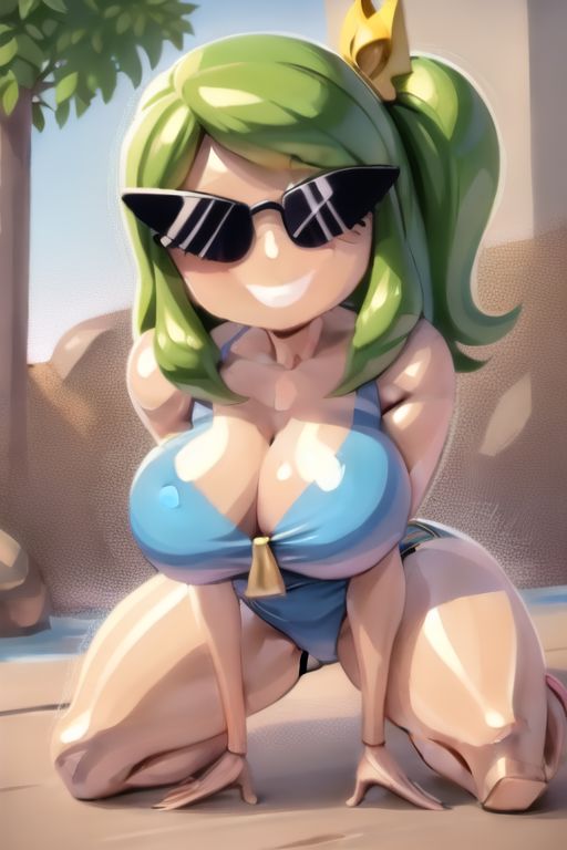 ai_generated armpits ass bimbo bimbo_body bimbofication bimbofied body_modification breasts daiyousei dollification female implied_transformation knick_knack npg8993 permanent_smile smile sunglasses sunnification thick_thighs thin_waist touhou transformation wide_hips