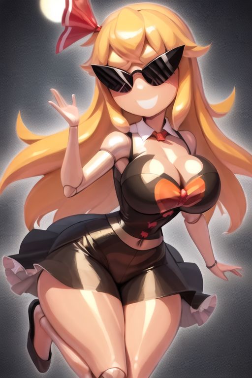 ai_generated armpits ass bimbo bimbo_body bimbofication bimbofied body_modification breasts corset dollification female implied_transformation knick_knack midriff npg8993 permanent_smile rumia skirt smile sunglasses sunnification thick_thighs thin_waist touhou transformation wide_hips