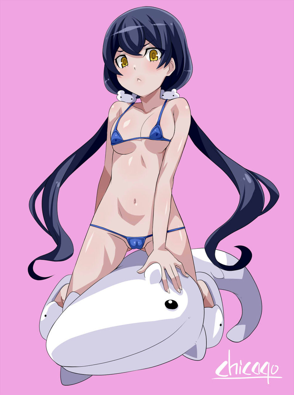 1girls bikini breasts chicago-x digimon digimon_story digimon_story:_cyber_sleuth digimon_story:_cyber_sleuth_hacker's_memory erika_mishima female female_only human long_hair lowleg_bikini micro_bikini partially_visible_vulva purple_hair solo twintails yellow_eyes young