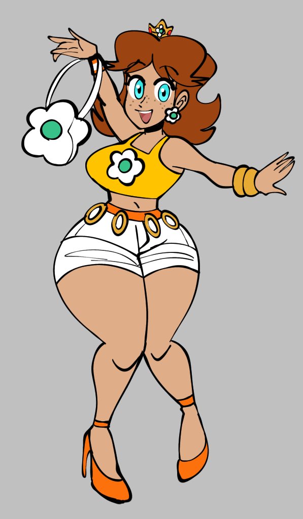 clothed clothing high_heels hips jammedvhs legs mario_(series) princess_daisy shorts thick thighs white_shorts