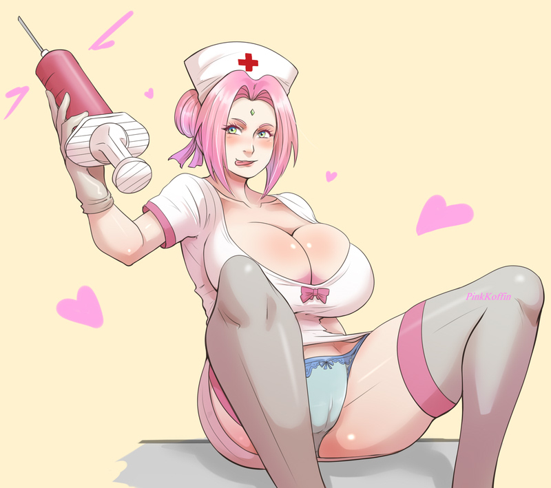 1girls, ass, big ass, big breasts, boruto: naruto next generations, breasts, cameltoe, female, gloves, green eyes, huge breasts, light skin, light-skinned female, naruto, naruto (series), nurse, nurse uniform, pale skin, pale-skinned female, panties, pink hair, pinkkoffin, pussy, sakura haruno, solo, thick thighs, thighhighs, thighs, wide hips