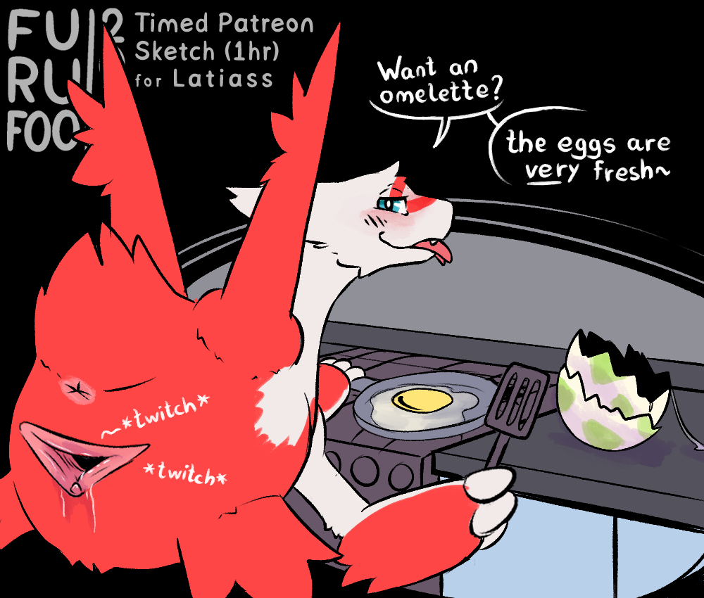 cooking egg female furufoo gaping gaping_pussy generation_3_pokemon genitals latias legendary_pokemon nintendo omelette oviposition pokemon pokemon_(species) presenting pussy teasing