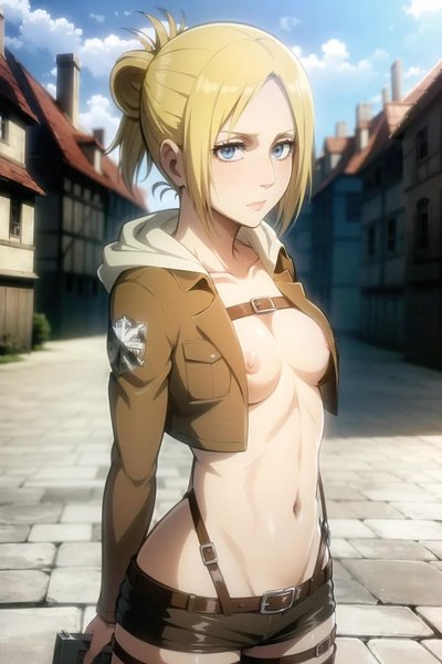 ai generated, annie leonhardt, attack on titan, female, female focus, nudist, solo female