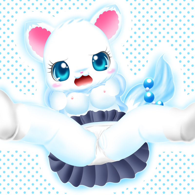 1:1 :3 arctic_fox big_breasts blue_eyes blush bottomwear breasts canid canine clothed clothing clothing_aside clothing_lift dipstick_ears dipstick_tail female fluffy fluffy_tail fox fur genitals jewelpet jewelpet_(species) larimar_(jewelpet) looking_at_viewer mammal multicolored_ears multicolored_tail nipples panties panties_aside presenting presenting_pussy pussy sanrio semi-anthro shirt shirt_lift skirt solo tailband topwear underwear underwear_aside white_body white_fur young どぎぃー