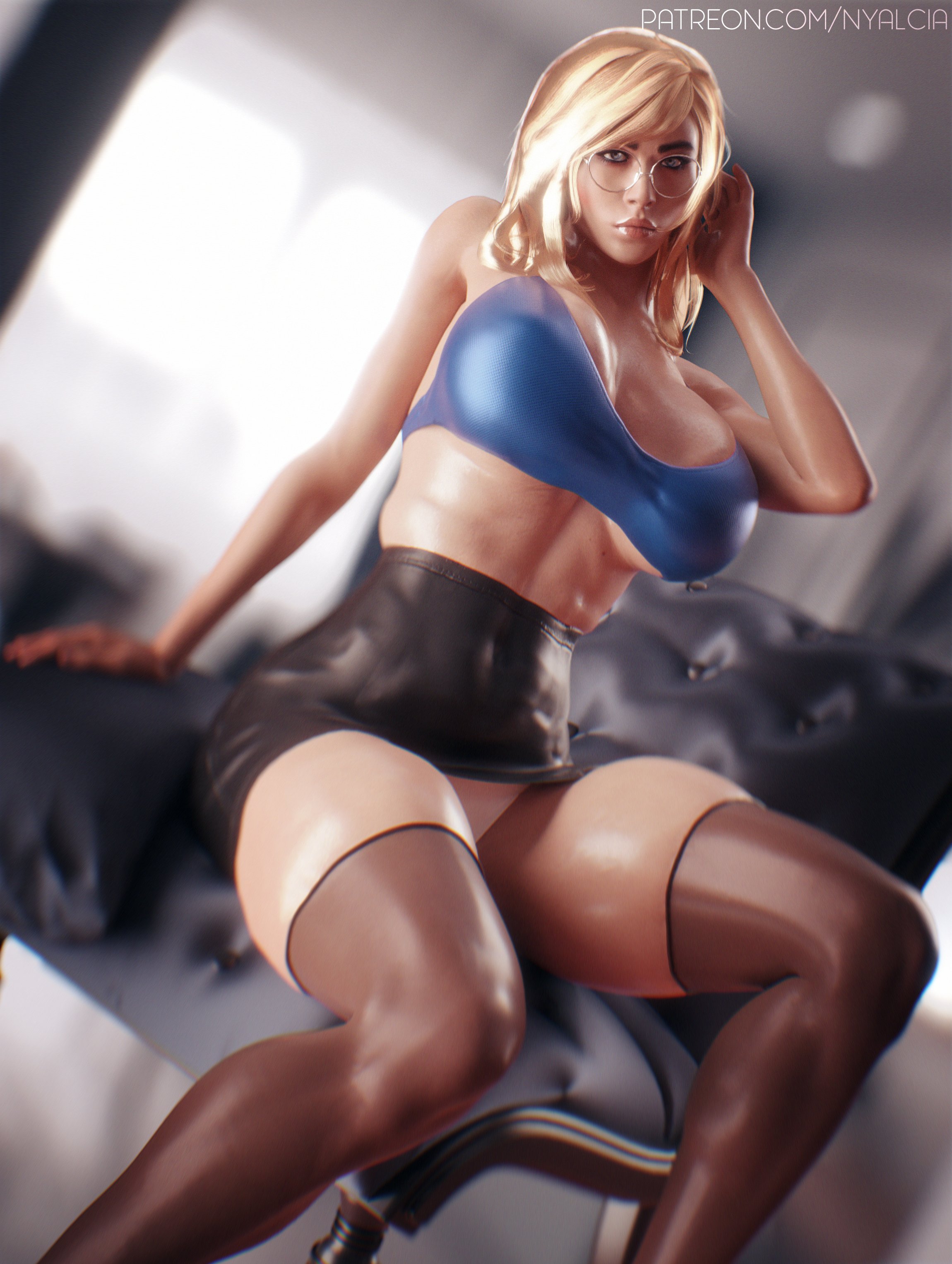 1girls, 3d, big breasts, blender, breasts, cleavage, dokkaebi (rainbow six), female, female only, large breasts, looking at viewer, nyalicia, rainbow six, rainbow six siege, solo, spread legs, tagme, thighhighs, tom clancy