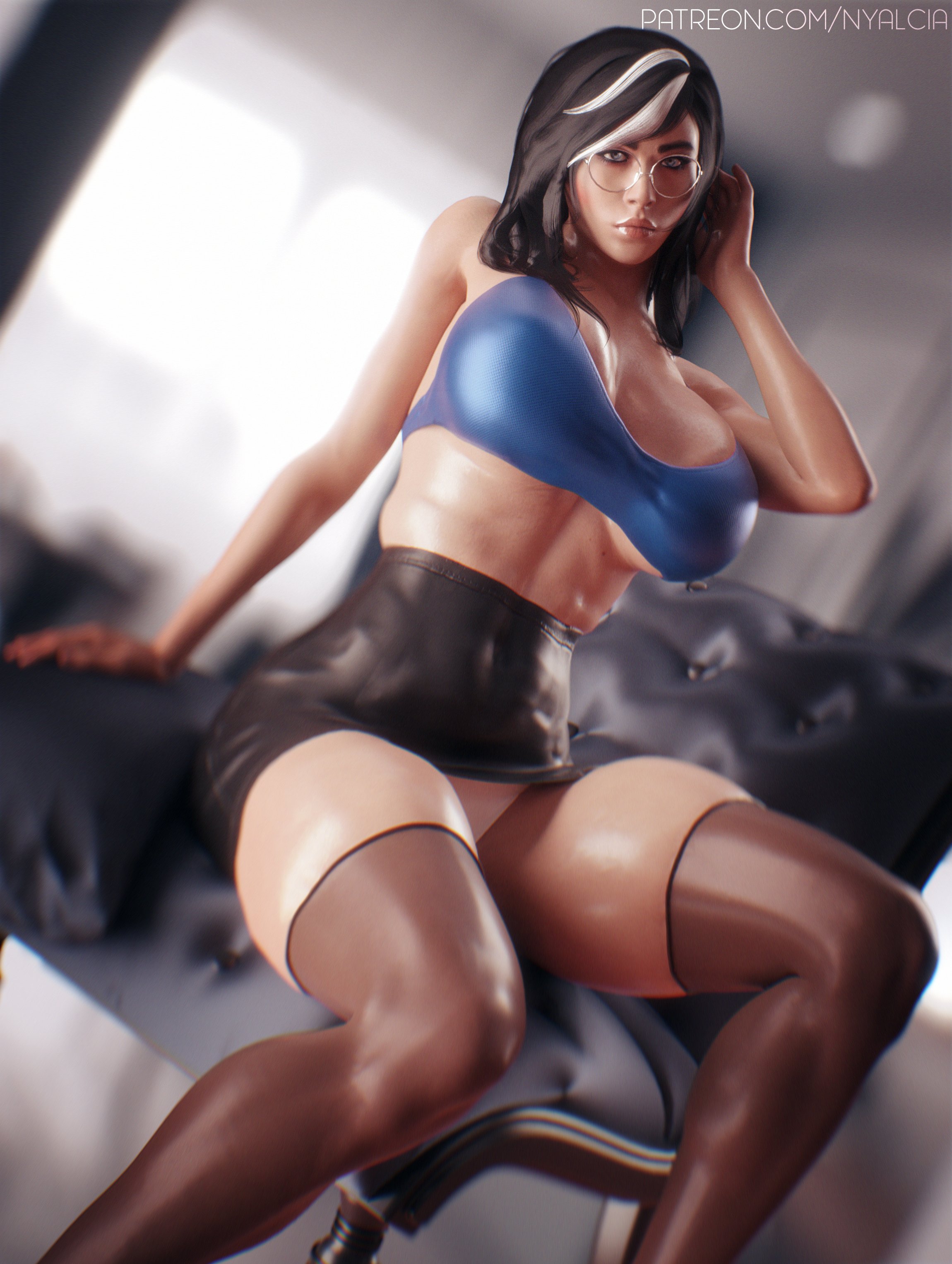 1girls, 3d, big breasts, blender, breasts, cleavage, dokkaebi (rainbow six), female, female only, large breasts, looking at viewer, nyalicia, rainbow six, rainbow six siege, solo, spread legs, tagme, thighhighs, tom clancy