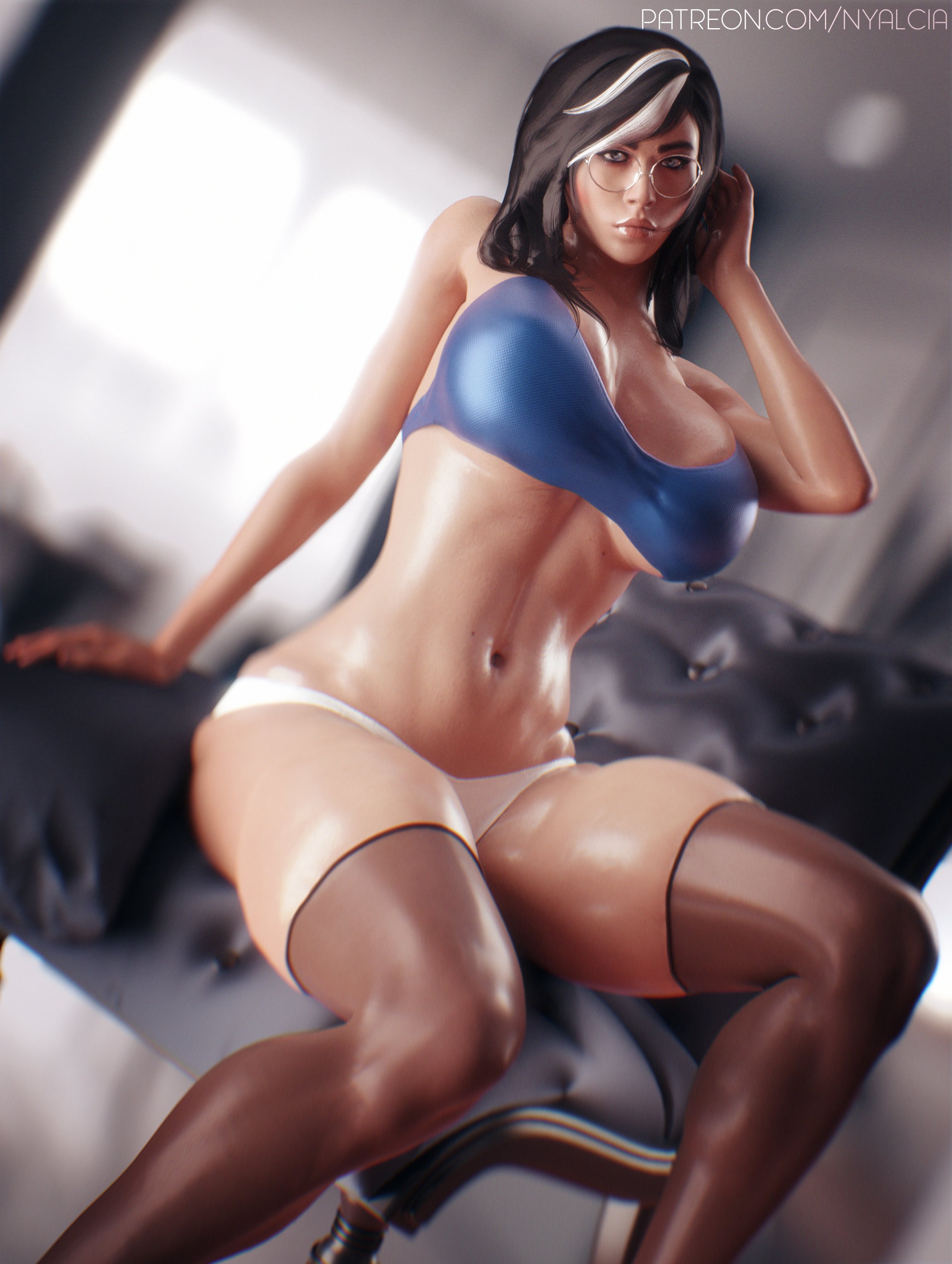 1girls, 3d, big breasts, blender, breasts, cleavage, dokkaebi (rainbow six), female, female only, large breasts, looking at viewer, nyalicia, rainbow six, rainbow six siege, solo, spread legs, tagme, thighhighs, tom clancy