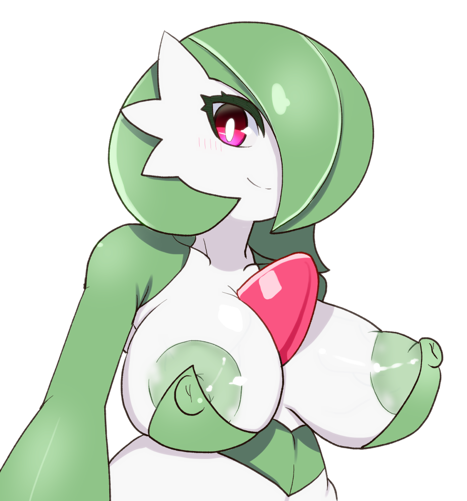 1girls, anthro, anthrofied, areolae, big breasts, breasts, erect nipples, eye contact, female, gardevoir, green skin, huge breasts, humanoid, large breasts, looking at viewer, nintendo, nipples, pink eyes, pokemon, pokemon (species), pokemon rse, smile, uenositasayuu, white background, white skin