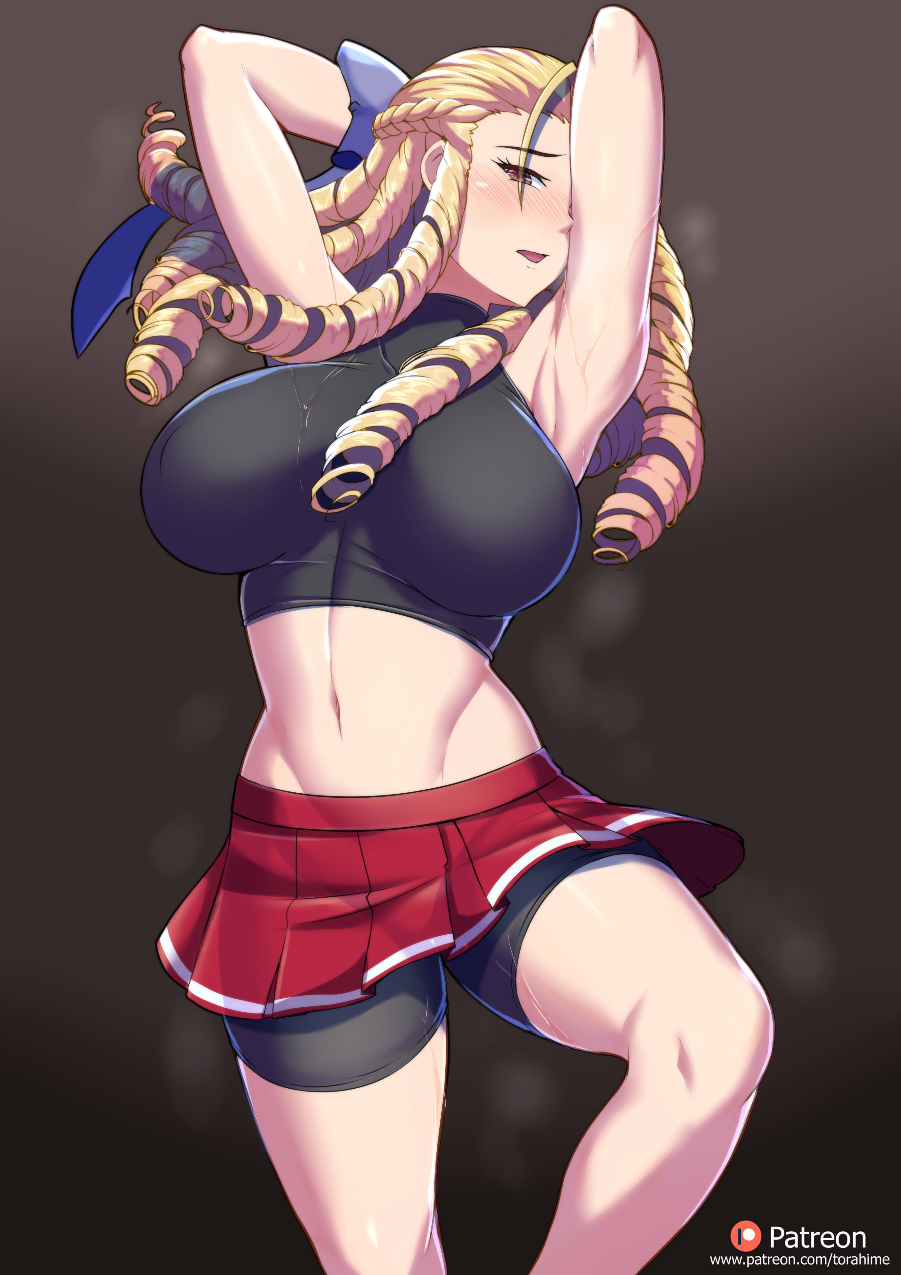 1girls, alternate breast size, asian, asian female, big breasts, blonde hair, breasts, brown eyes, female, female only, karin kanzuki, large breasts, long hair, nipples, nipples visible through clothing, solo, solo female, solo focus, street fighter, torahime