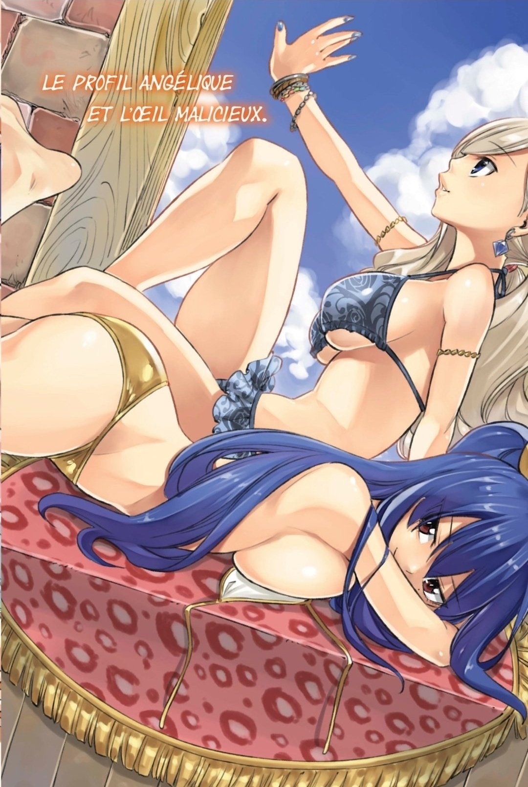 2girls, ass, big breasts, bikini, blonde hair, blonde-haired female, blue hair, blue-haired female, breasts, edens zero, female, female only, homura kogetsu, mashima hiro, rebecca bluegarden, tagme
