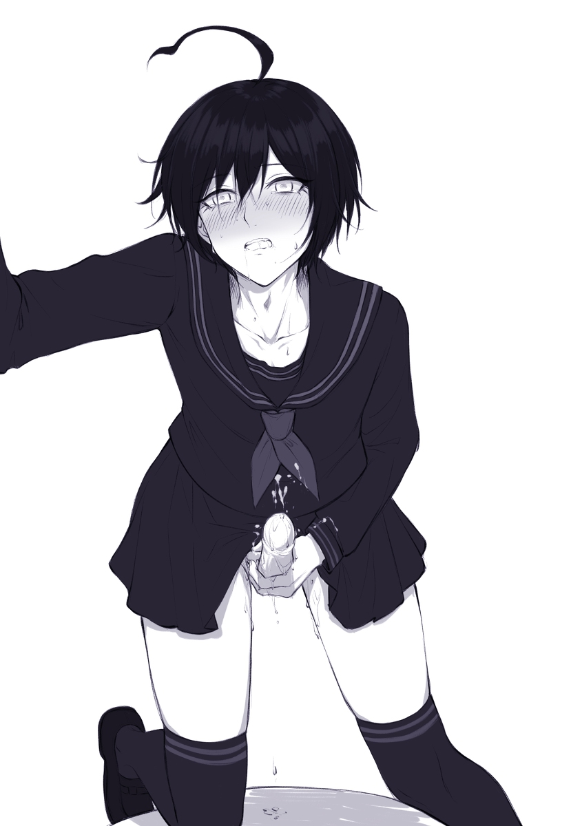 crossdressing, danganronpa, danganronpa v3, femboy, male, male only, masturbation, saihara shuuichi, schoolgirl uniform, seifuku, solo male, straight hair
