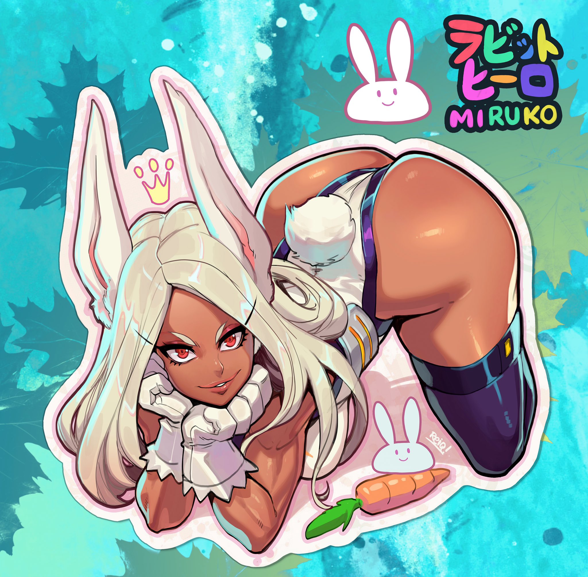 1girls, animal ears, ass, ass crack, bunny ears, bunny tail, butt crack, carrot, dark skin, dark-skinned female, female, female human, female only, gloves, hero outfit (mha), high resolution, huge ass, human, kemonomimi, large ass, leotard, long hair, looking at viewer, mature female, miruko, my hero academia, pose, red eyes, reiq, rumi usagiyama, solo, solo female, superhero costume, superheroine, thighhighs, thong, thong leotard, voluptuous, white hair
