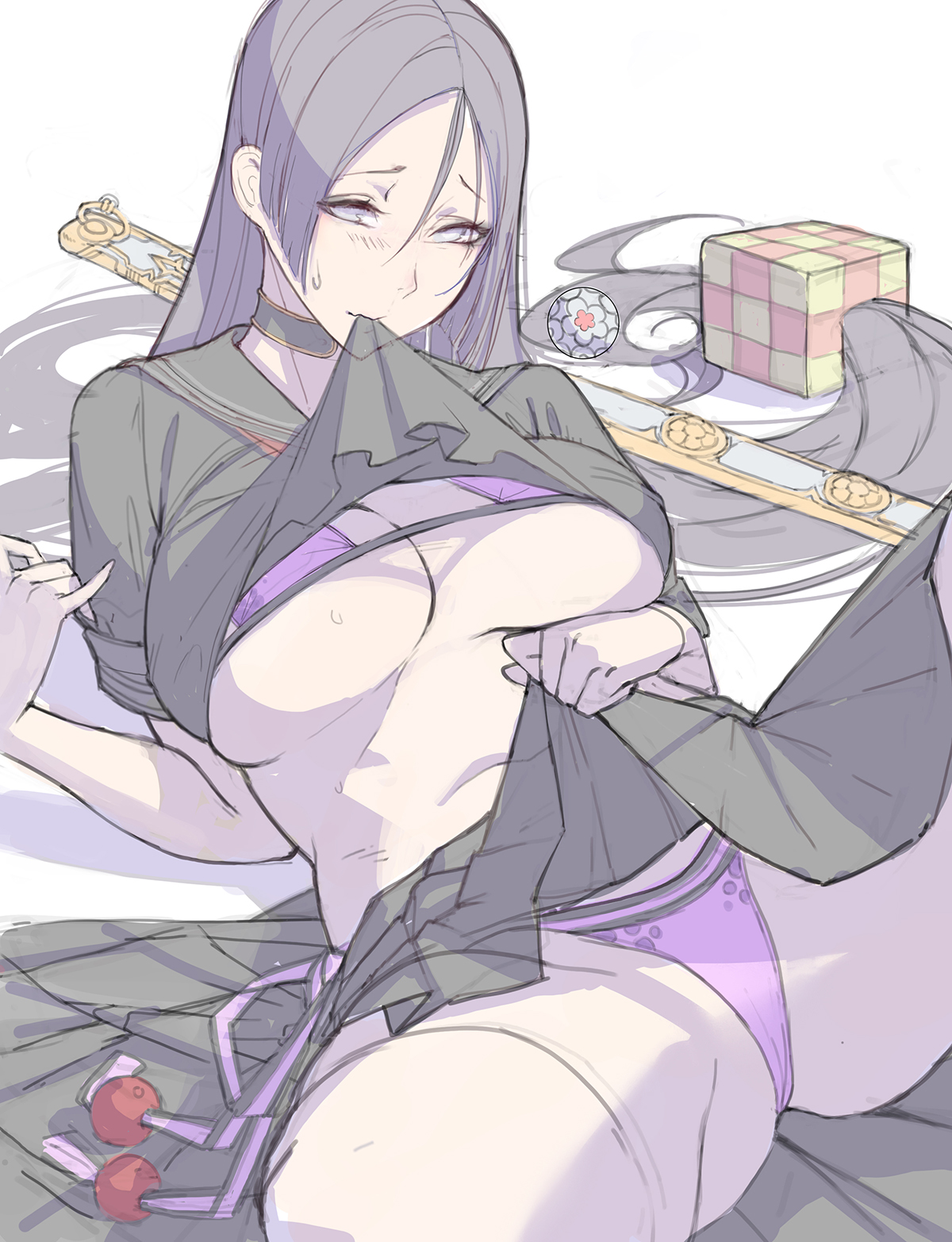 1girls, big breasts, breasts, cleavage, fate (series), fate/grand order, female, female only, gtunver, large breasts, looking at viewer, minamoto no raikou (fate/grand order), panties, solo, spread legs