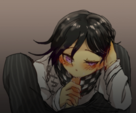 2boys, blowjob, blush, cum, cum in mouth, cum inside, cute, danganronpa, danganronpa v3, erection, fellatio, femboy, gay, girly, male, male only, oral, ouma kokichi, pov, saihara shuuichi, straight hair, tagme, yaoi
