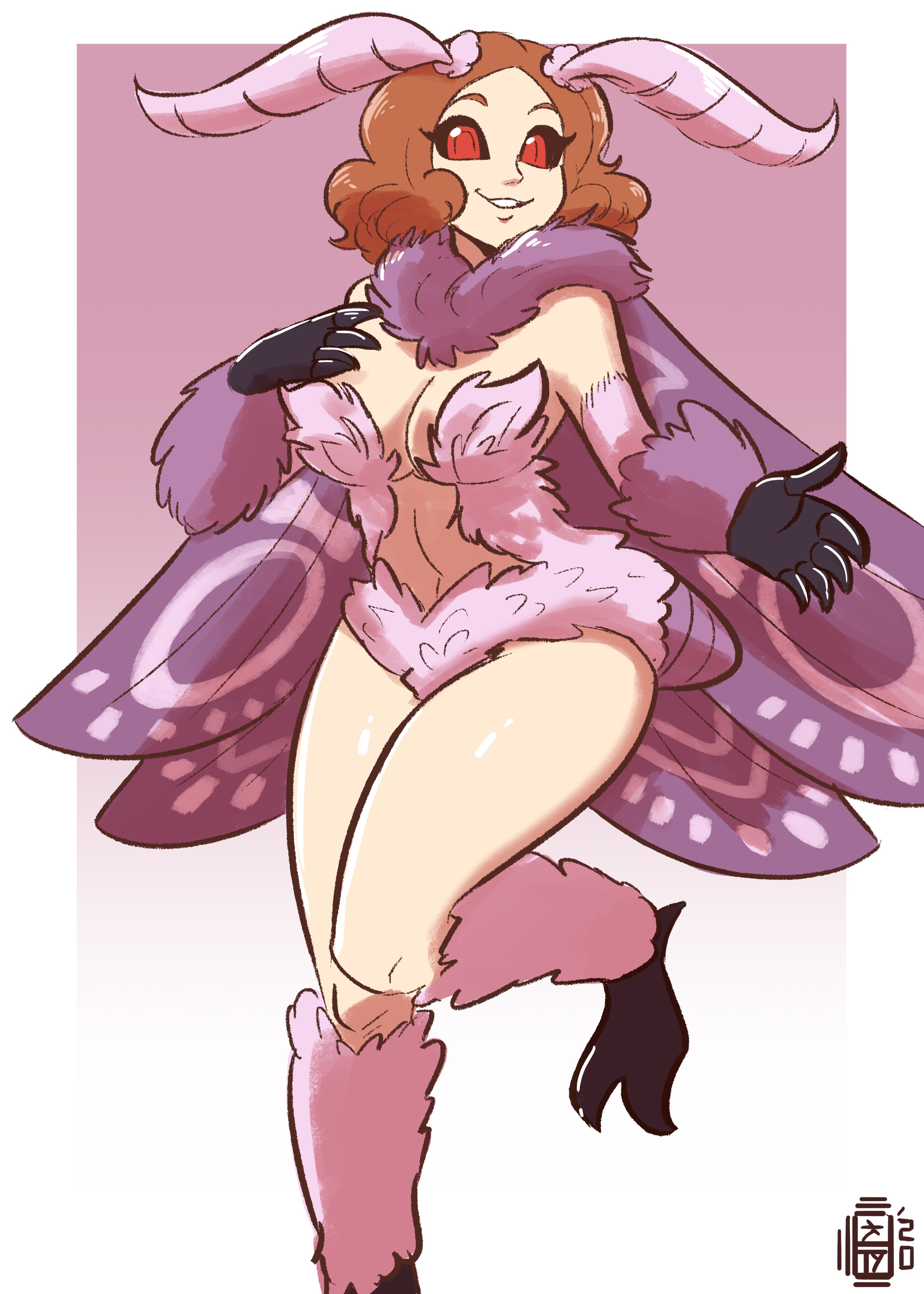 1girls, cleavage, female, female only, haru okumura, monster girl, moth, moth girl, persona, persona 5, scruffyturtles, solo, thick thighs