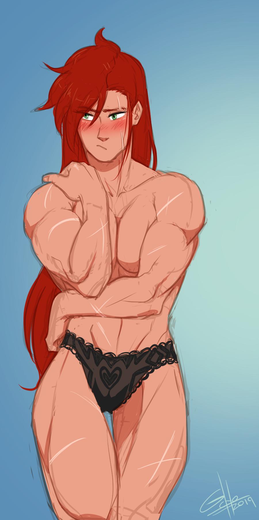 gcho green_eyes muscular_female panties red_hair