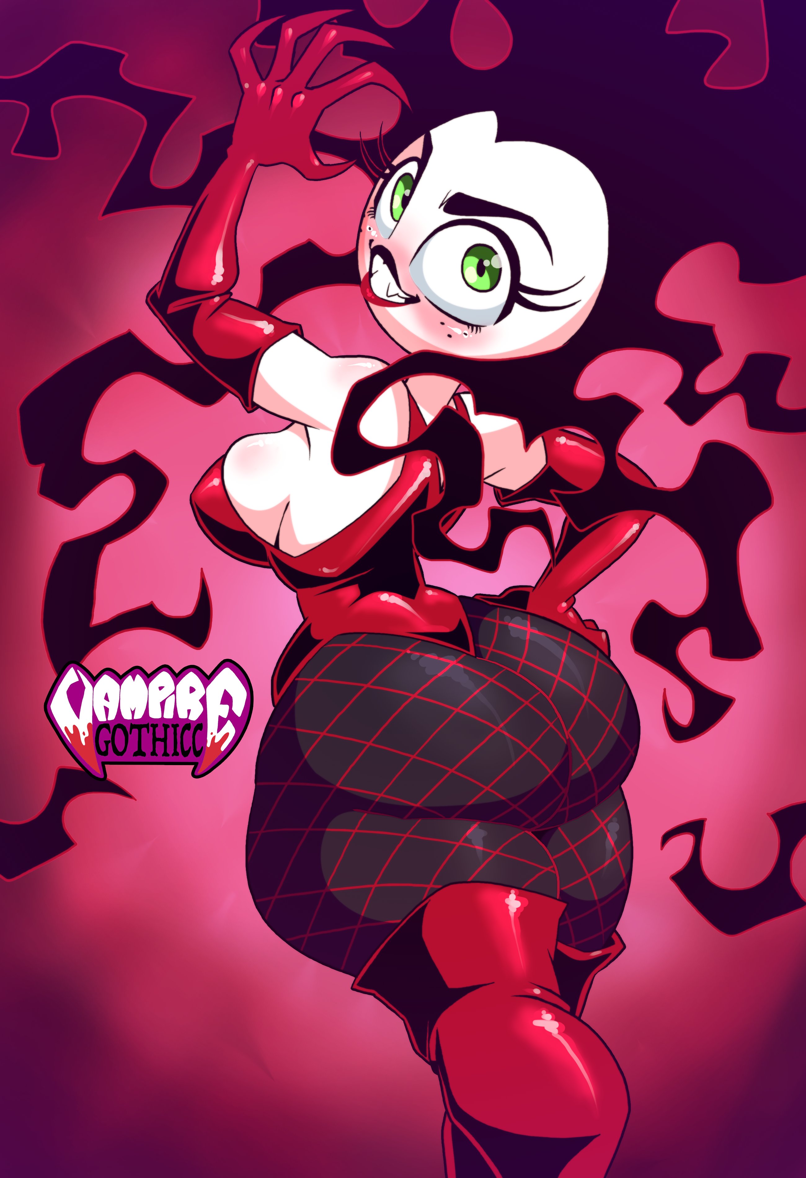 armpits, ass, big ass, black hair, female, female focus, green eyes, lipstick, long hair, powerpuff girls, sedusa, solo, thick thighs, vampiregothicc