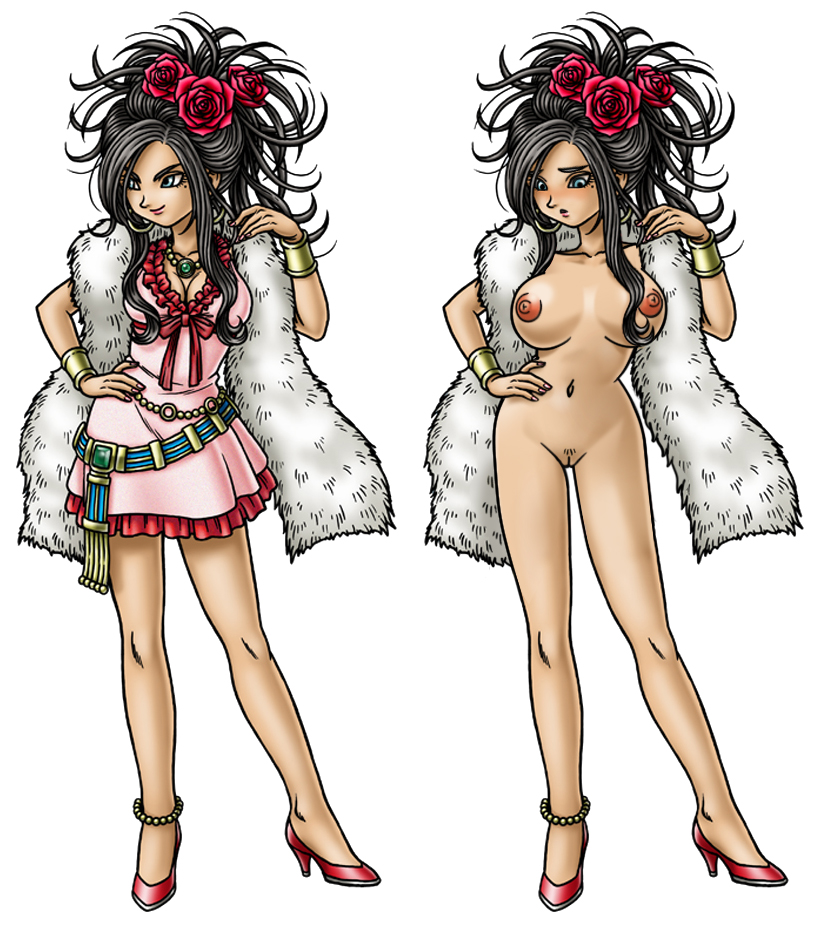 artist_request boa breasts cleavage clothing comparison debora_briscoletti decent_and_indecent dragon_quest dragon_quest_v dress female female_only flower heels high_heels human mole mole_under_eye naked_footwear naked_heels nude pussy shoes small_breasts solo uncensored