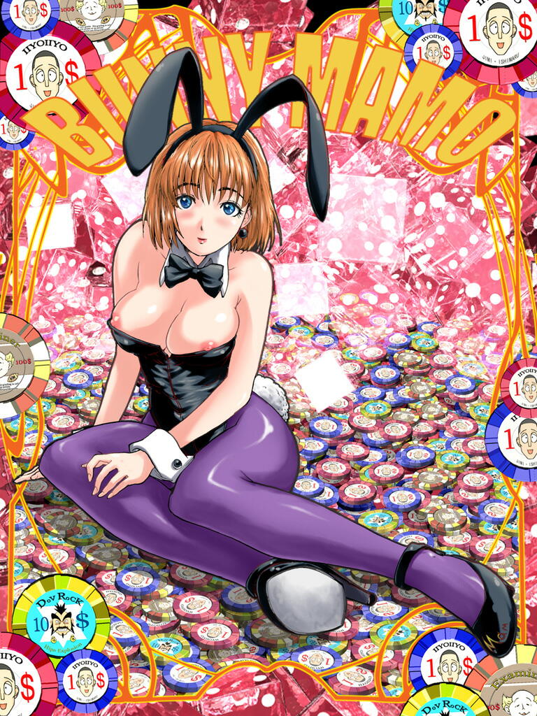 1girls anezaki_mamori animal_ear blue_eyes blush breasts brown_hair bunny_ear bunny_tail bunnysuit casino casino_tokens cleavage eyeshield_21 female female_only high_heels konkitto large_breasts nipple_slip nipples pantyhose shoes short_hair solo tail wrist_cuffs