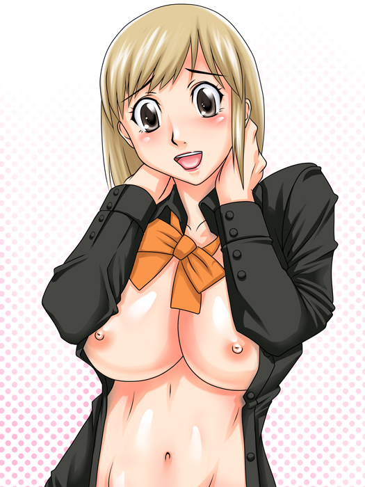 anime_style ayumi_nonomura blonde_hair breasts clothing female female_only front_view human hyakko pale_skin pointy_chin solo tagme