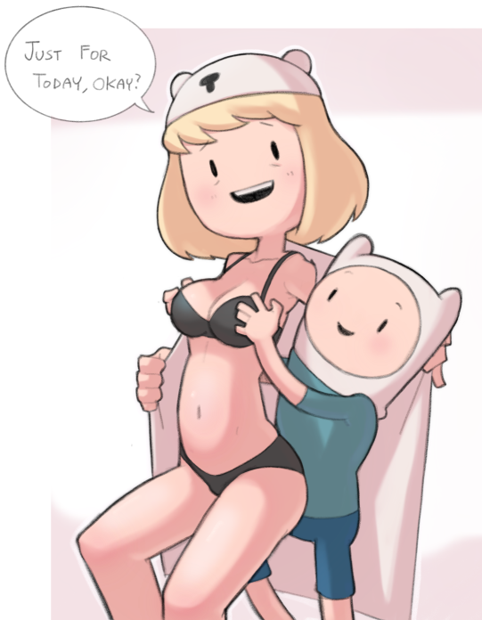 adventure_time age_difference ass belly_button black_bra black_panties blonde_hair blue_shirt blue_shorts blush bra breasts english_text exposed_belly finn_the_human hands hat incest labcoat larger_female minerva_campbell mob_face mother mother_and_child mother_and_son older_female shiny_skin sitting_on_person son squish straight_hair ta777371 thighhighs white_background younger_male